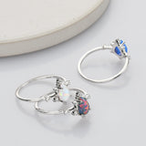 925 Sterling Silver Teardrop Opal Statement Rings, CZ Micro Pave Jewelry SS266