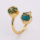 Gold Plated Geometric Natural Copper Turquoise Double Stone Moon Star Wrap Ring Adjustable ED003