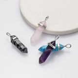 Silver Hexagon Point Multi Gemstone Pendants, Natural Crystal Stone Charm Jewelry Making AL646