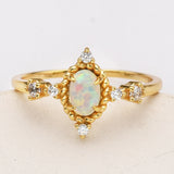 925 Sterling Silver Oval White Opal Ring in Gold Plated, Zircon Ring, Fashion Jewelry For Her SS287-3