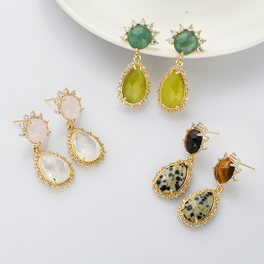 Gold CZ Gemstone Dangle Earrings, Faceted, Round Teardrop, Birthstone Earring, Healing Crystal Quartz Earring, Boho Jewelry WX2229, Sun Earring, Fashion Jewelry For Women