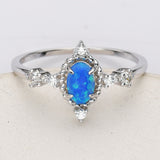 925 Sterling Silver Oval Blue Opal Ring, CZ Pave, Fashion Jewelry SS288-2