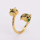 Gold Plated Geometric Natural Copper Turquoise Double Stone Moon Star Wrap Ring Adjustable ED003