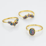 3 pcs/set of 925 Sterling Silver Gold Black Opal CZ Ring Jewelry SS273-3