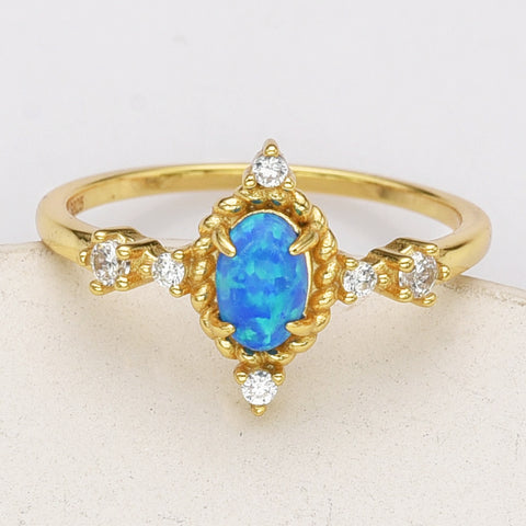 925 Sterling Silver Oval Blue Opal CZ Ring in Gold Plated, Fashion Jewelry For Women SS287-2