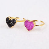 Tiny Small Size Rainbow Heart Druzy Geode Adjustable Knuckle Ring Gold Plated G0600