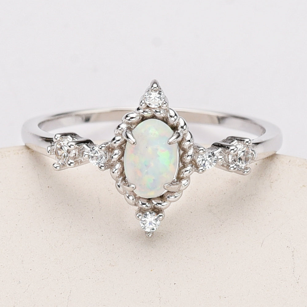 Oval White Opal 925 Sterling Silver Ring, Zircon Ring, Fashion Jewelry For Her SS288-3