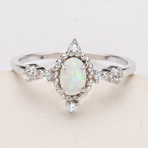 925 Sterling Silver Oval White Opal Ring, Zircon Ring, Fashion Jewelry For Her SS288-3