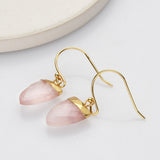 Gold Plated Shield Rose Quartz Faceted Earrings, Crystal Gemstone Earring, Birthstone Jewelry G2071-E