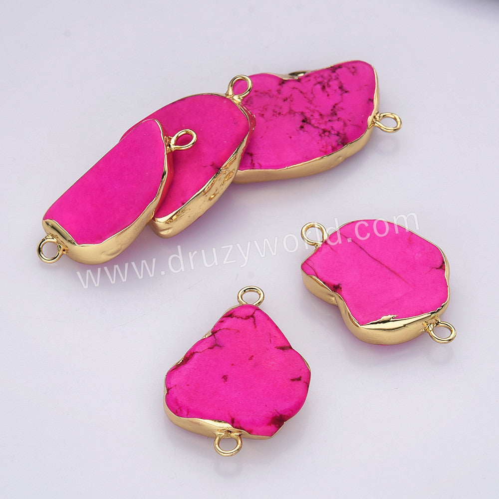 Gold Plated Freeform Pink Howlite Turquoise Connectors, For Jewelry Making AL760