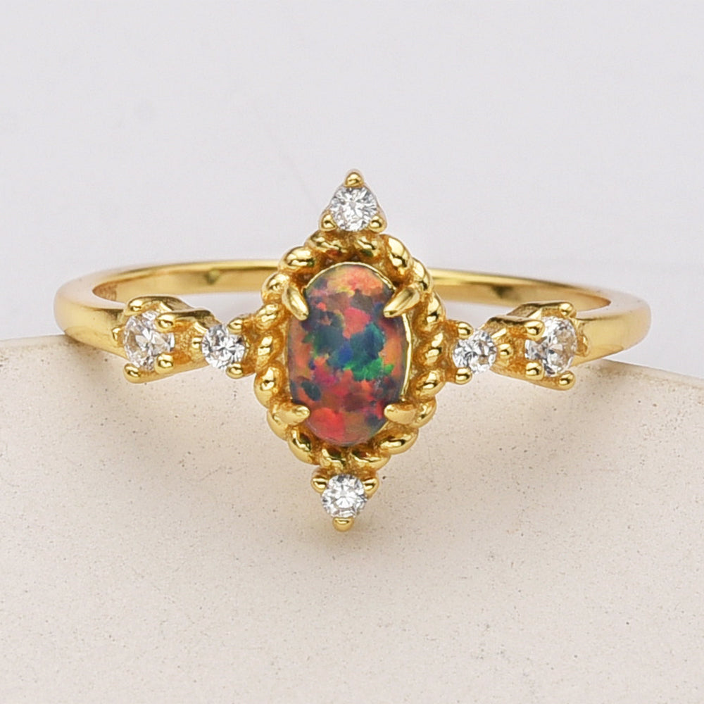Gold Plated Oval Black Opal Ring, 925 Sterling Silver, CZ Jewelry Ring SS287-1