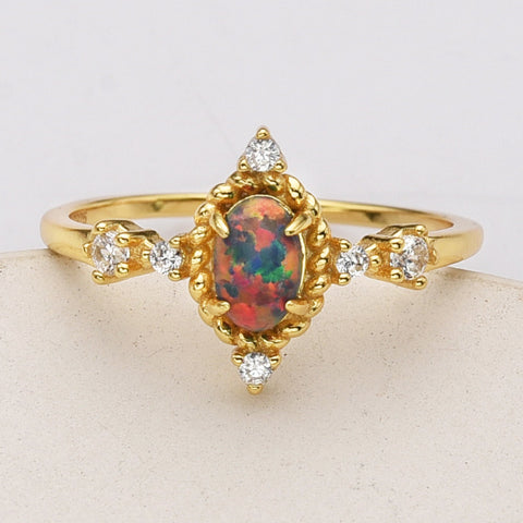 925 Sterling Silver Oval Black Opal CZ Ring in Gold Plated, Lady Fashion Jewelry SS287-1