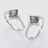 925 Sterling Silver Diamond Moss Agate CZ Micro Pave Ring SS269-2