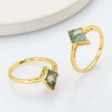 925 Sterling Silver Gold Claw Diamond Moss Agate Ring SS270-1