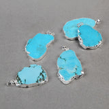 Silver Plated Freeform Blue Howlite Turquoise Slice Pendant, Aqua Stone Pendant S0180