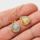 Gold Plated Hexagon Moonstone Earrings, Faceted Gemstone Earrings, Healing Crystal Jewelry ZG0503