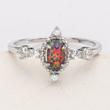 925 Sterling Silver Oval Black Opal Ring, CZ Pave, Fashion Jewelry SS288-1