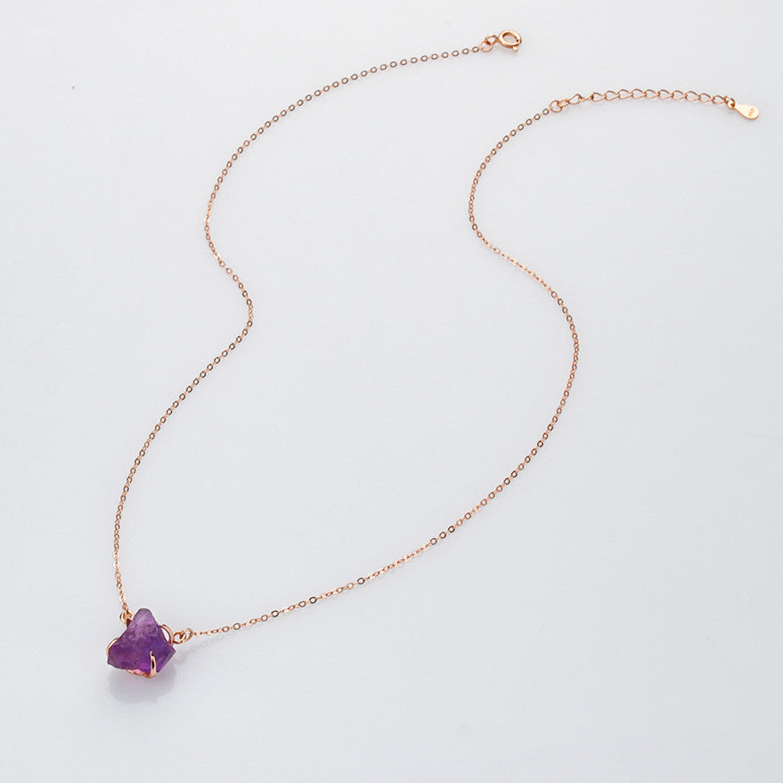 raw amethyts necklace, rose gold sterling silver necklace, birthstone necklace, healing gemstone necklace, crystal quartz jewelry, gift for women