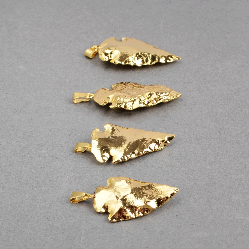 18" Full Gold Plated Arrowhead Natural Jasper Pendant Necklace Boho Jewelry G0508