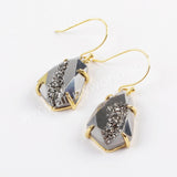 Teardrop Agate Earrings Gold Plated Claw Titanium Rainbow Druzy Faceted Earrings ZG0356