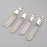 Silver Plated Small Titanium AB White Crystal Point Pendant, Angel Aura Quartz Jewelry S1395