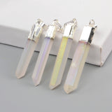 Silver Plated Small Titanium AB White Crystal Point Pendant, Angel Aura Quartz Jewelry S1395