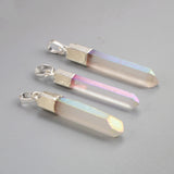 Silver Plated Small Titanium AB White Crystal Point Pendant, Angel Aura Quartz Jewelry S1395