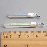 Silver Plated Small Titanium AB White Crystal Point Pendant, Angel Aura Quartz Jewelry S1395