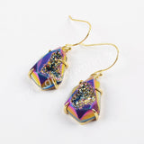 Teardrop Agate Earrings Gold Plated Claw Titanium Rainbow Druzy Faceted Earrings ZG0356