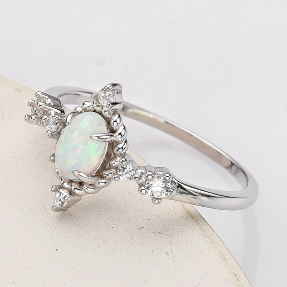 Oval White Opal 925 Sterling Silver Ring, Zircon Ring, Fashion Jewelry For Her SS288-3