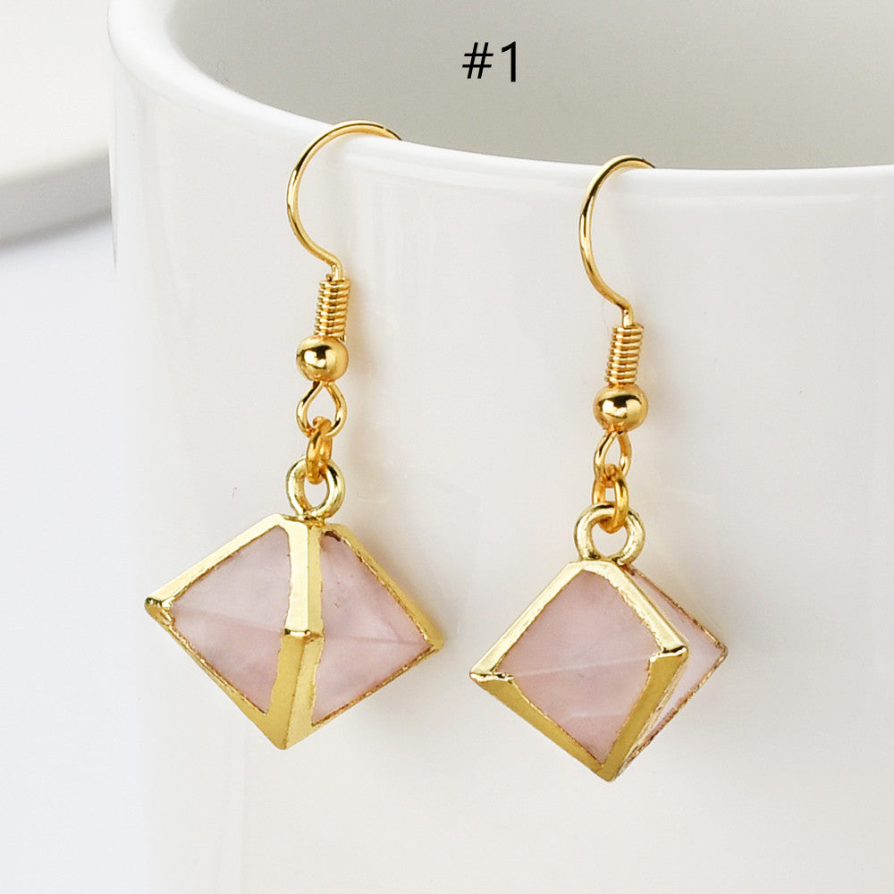 pyramid rose quartz dangle earrings