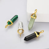 Gold Plated Multi Gemstone Pendant, Hexagon Point, Crystal Charm Jewelry Making AL647