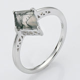 925 Sterling Silver Diamond Moss Agate Ring SS270-2