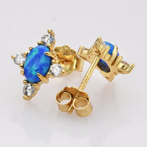 925 Sterling Silver Blue Opal Zircon Stud Earrings in Gold Plated, Fashion Jewelry SS289EG-2