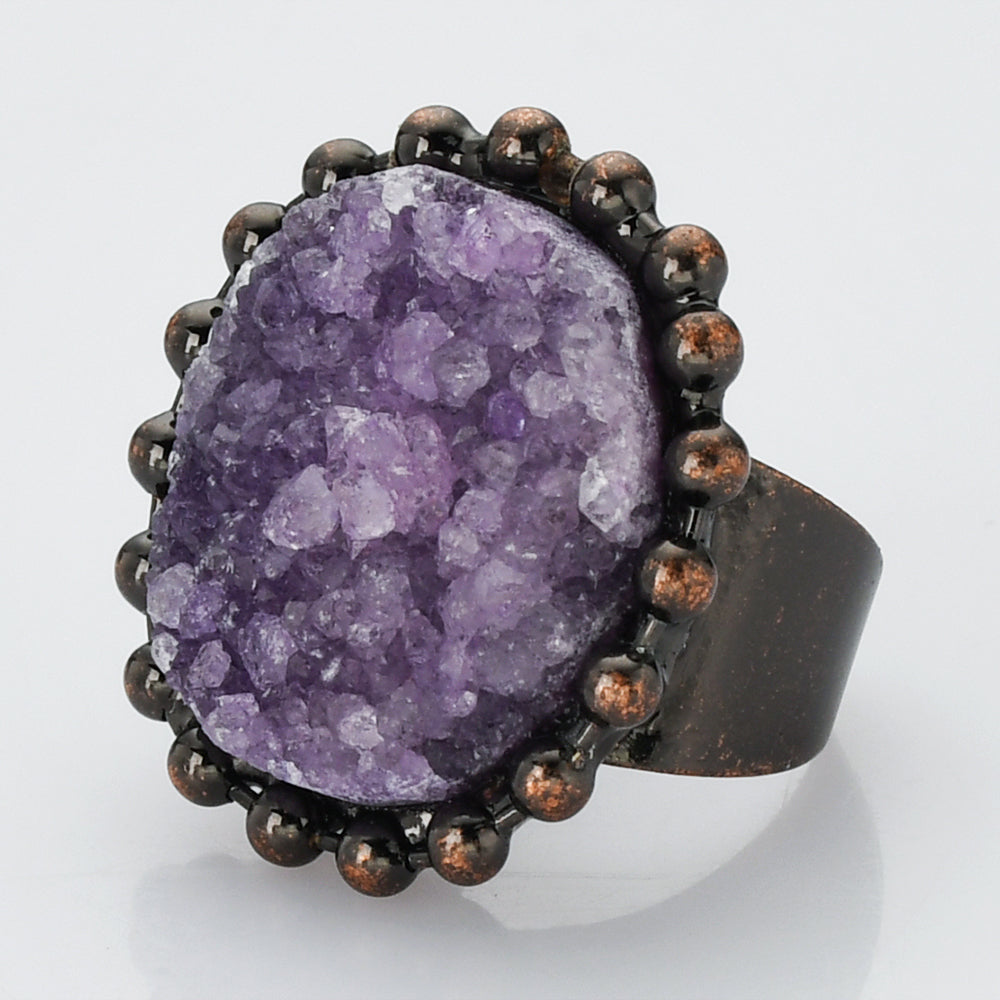 Bronze Amethyst Ring WX2239, boho jewelry, raw crystal ring