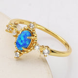 925 Sterling Silver Oval Blue Opal CZ Ring in Gold Plated, Fashion Jewelry For Women SS287-2