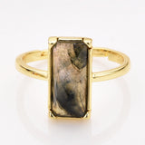 Gold Bezel Rectangle Multi Gemstone Faceted Statement Ring, Adjustable Crystals Rings ZG0532