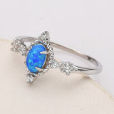 925 Sterling Silver Oval Blue Opal Ring, CZ Pave, Fashion Jewelry SS288-2