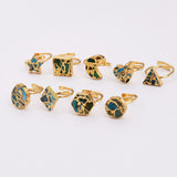 Gold Plated Natural Copper Turquoise Moon Ring, Adjustable, Turquoise Gemstone Star Jewelry Ring ED002