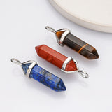 Silver Hexagon Point Multi Gemstone Pendants, Natural Crystal Stone Charm Jewelry Making AL646