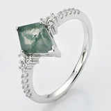 925 Sterling Silver Diamond Moss Agate CZ Micro Pave Ring SS269-2