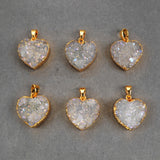 Gold Plated Natural Agate Titanium AB White Druzy Geode Heart Pendant Bead G0389