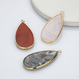 Teardrop Gold Multi Gemstone Pendant Bead, Amethyst Jasper Stone Charm, Wholesale Supply WX2216