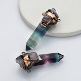 Copper Natural Rainbow Fluorite & Amethyst & Rose Quartz Connector, Hexagon Point Crystal Jewelry WX2212