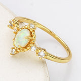 925 Sterling Silver Oval White Opal Ring in Gold Plated, Zircon Ring, Fashion Jewelry For Her SS287-3