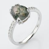 925 Sterling Silver Drop Natural Moss Agate CZ Ring SS267RS