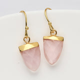 Gold Plated Shield Rose Quartz Faceted Earrings, Crystal Gemstone Earring, Birthstone Jewelry G2071-E