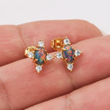 925 Sterling Silver Oval Black Opal Stud Earrings in Gold Plated, CZ Pave, Fashion Gemstone Earrings Jewelry SS289EG-1