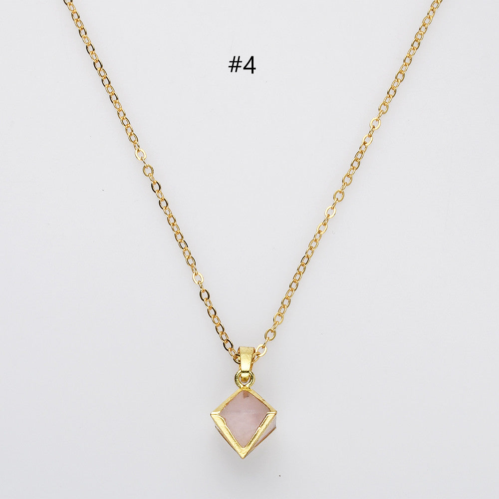 pyramid rose quartz pendant necklace