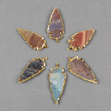 18" Gold Plated Rough Natural Jasper Arrowhead Pendant Necklace Boho Jewelry For Women G0505-4